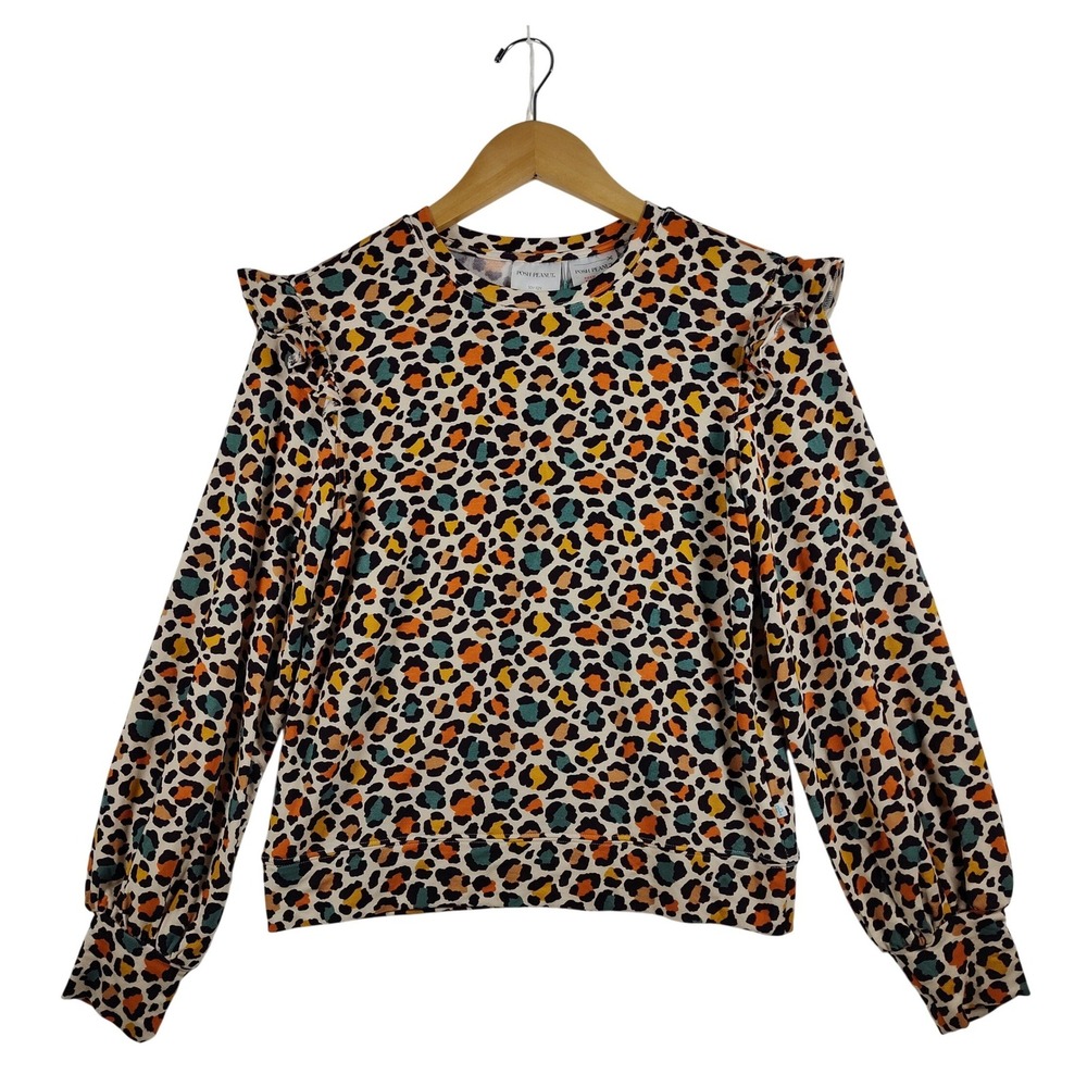 Posh Peanut Girls Leopard Print Ruffle Shoulder Top Bamboo Viscose Size 10Y-12Y